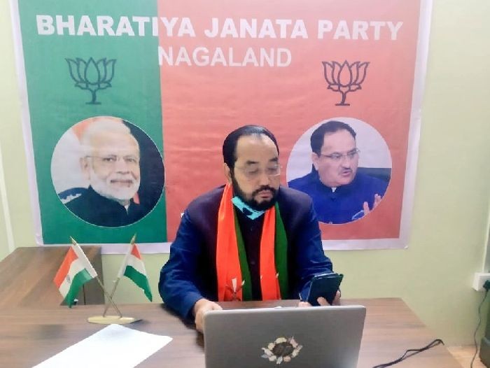 Nagaland Deputy Chief Minister, Y Patton speaking during the video conference of State’s BJP officer bearers with  Party’s National President JP Nadda on July 25. (Photo Courtesy:  @YanthungoPatton / Twitter)